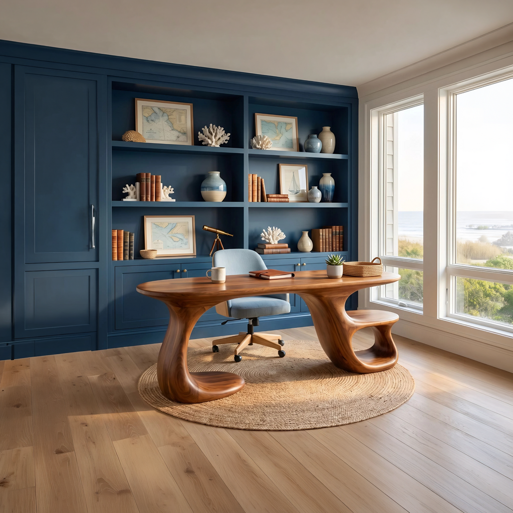 Modern Curved Shelf Desk Home Office Apartment, solid wood, built to order, view 2