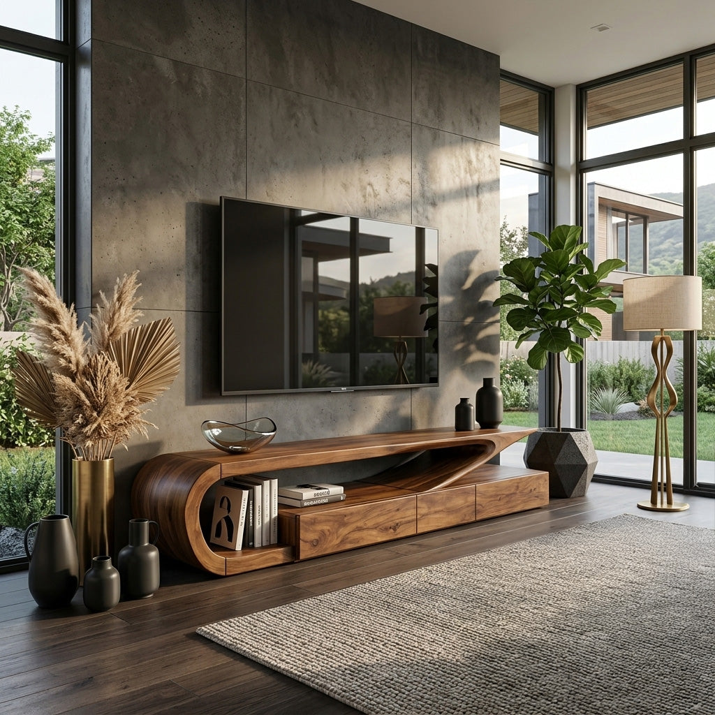 Minimalist TV Console, solid wood, built to order, view 2