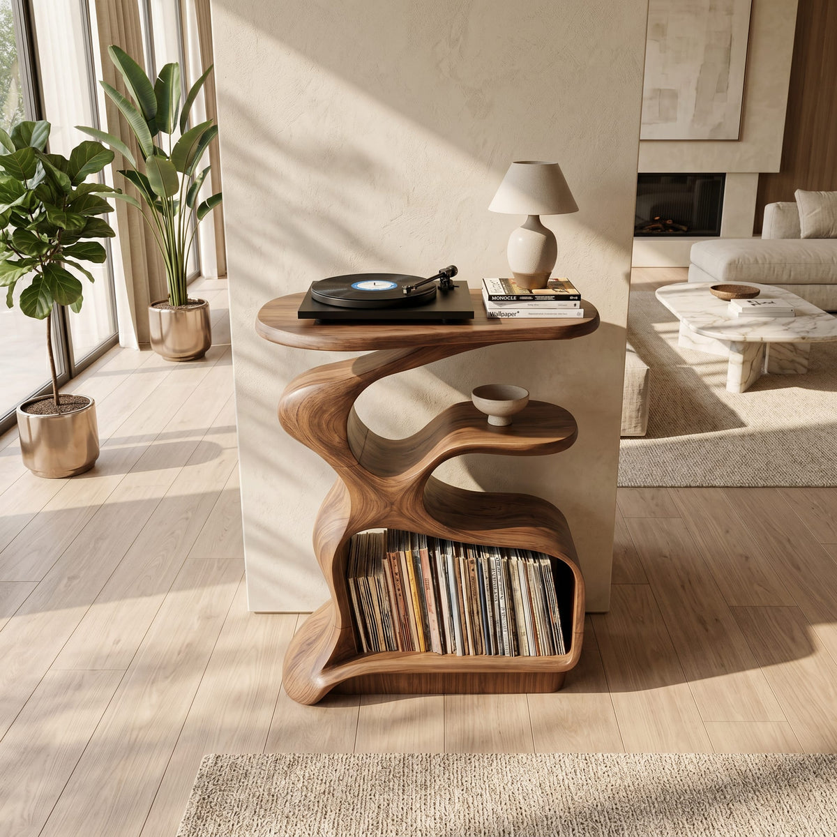 Mid Century Wooden Media Stand Stylish Living Room, solid wood, built to order