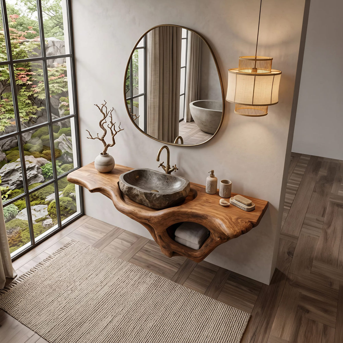 Mid Century Live Edge Vanity Bathroom Decor Accents, solid wood, built to order