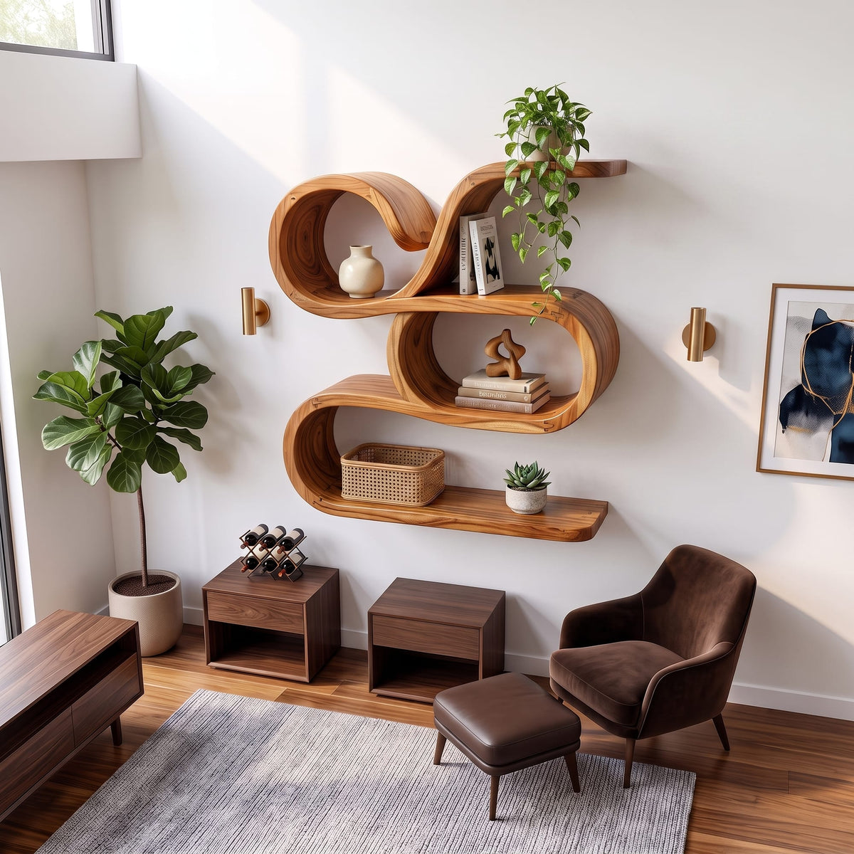 Coastal Floating Storage Shelves, solid wood, built to order