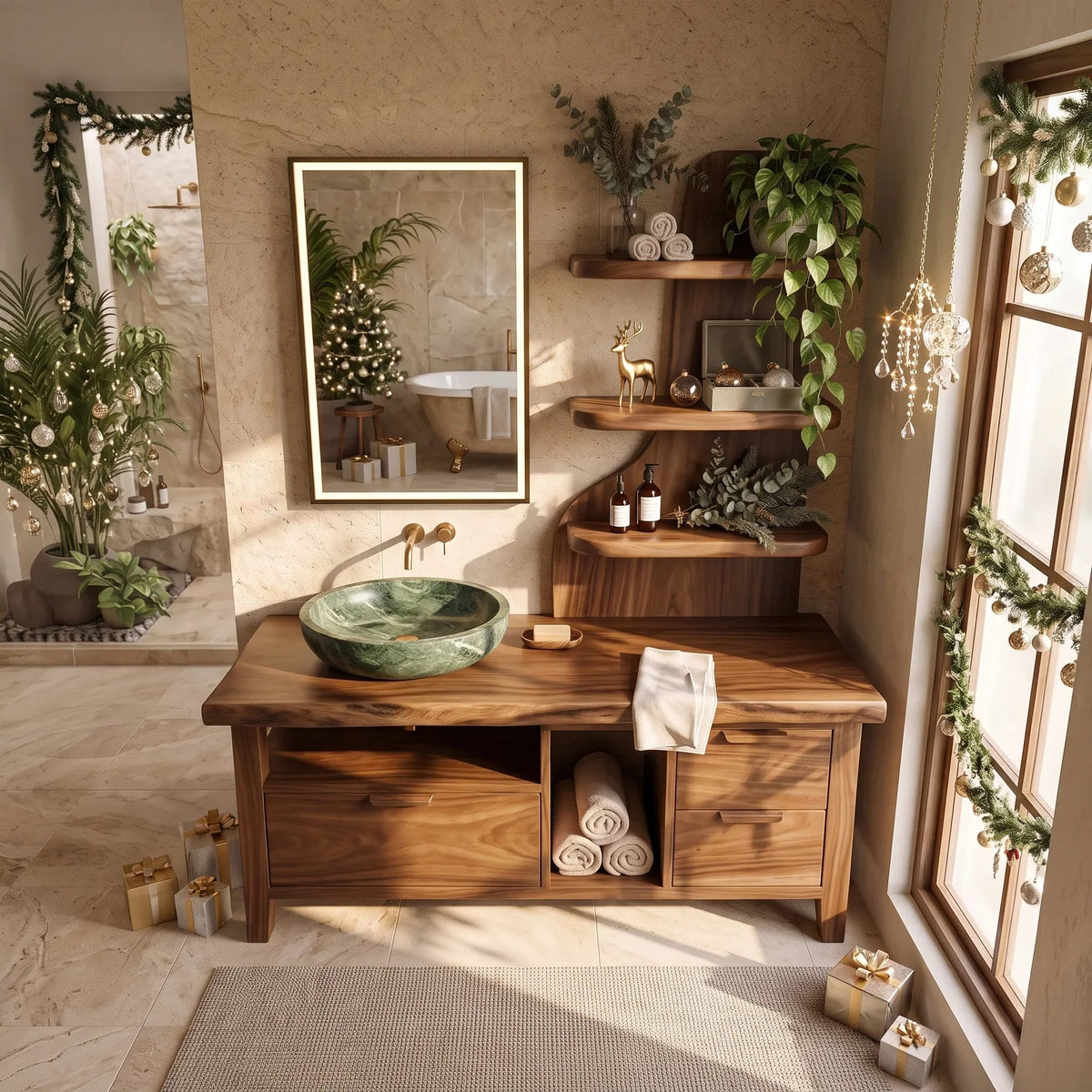 Handcrafted Mid Century Floating Vanity Residence, solid wood, built to order