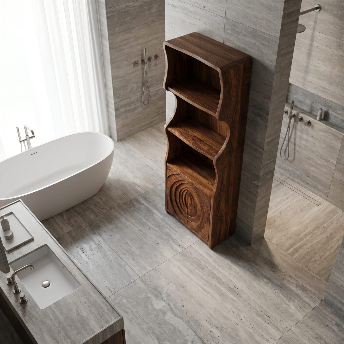Curved Minimal Bath Shelf
