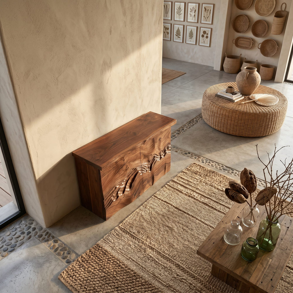 Minimalist Textured Edge Console Table, solid wood, built to order