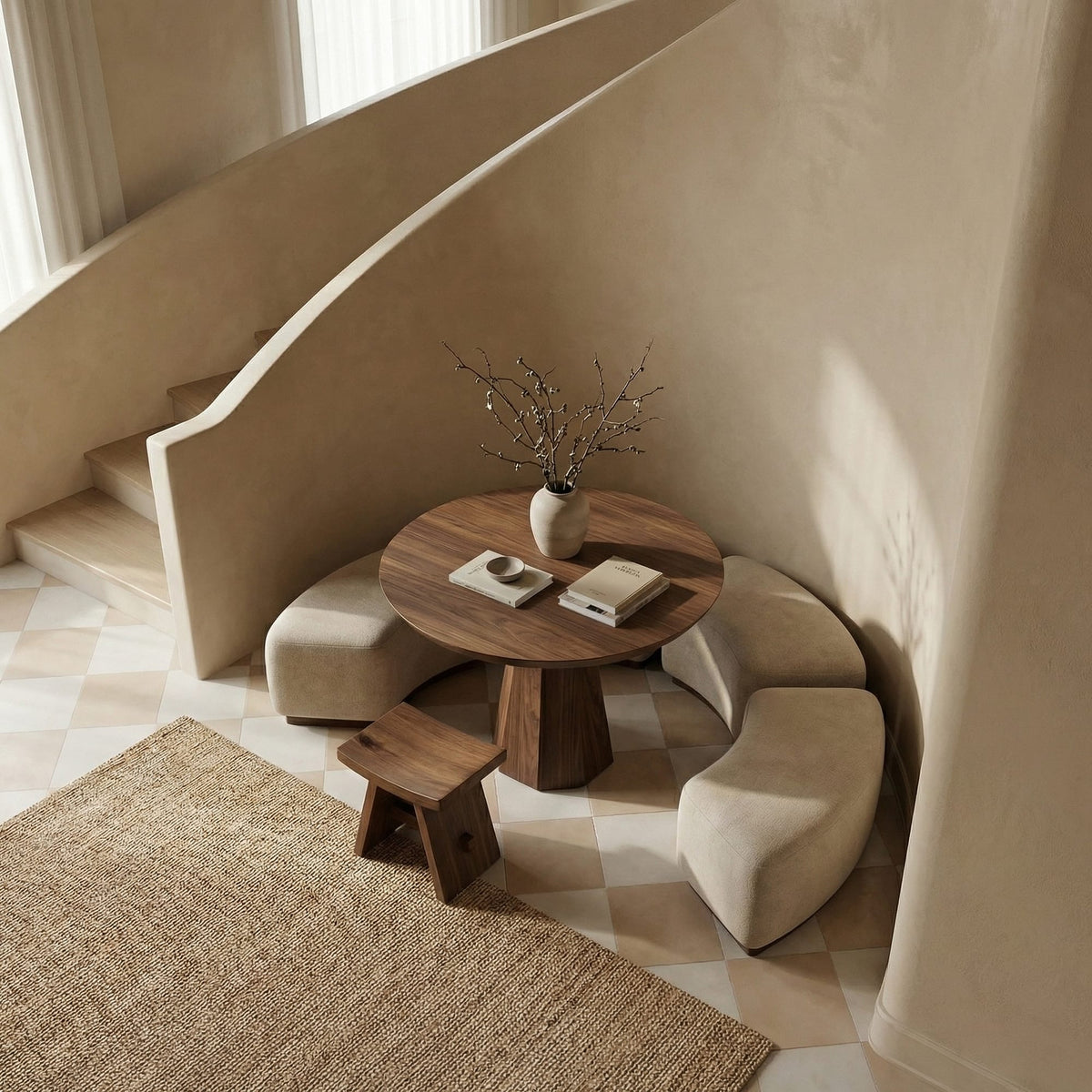 Contemporary Organic Round Entryway Foyer Table, solid wood, built to order