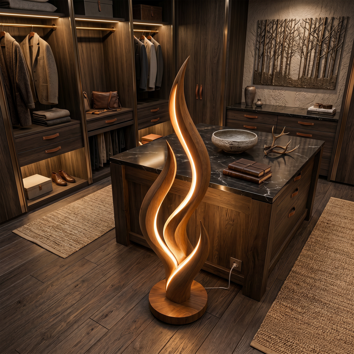 Modern Flow Curve Lamp, solid wood, built to order, view 2