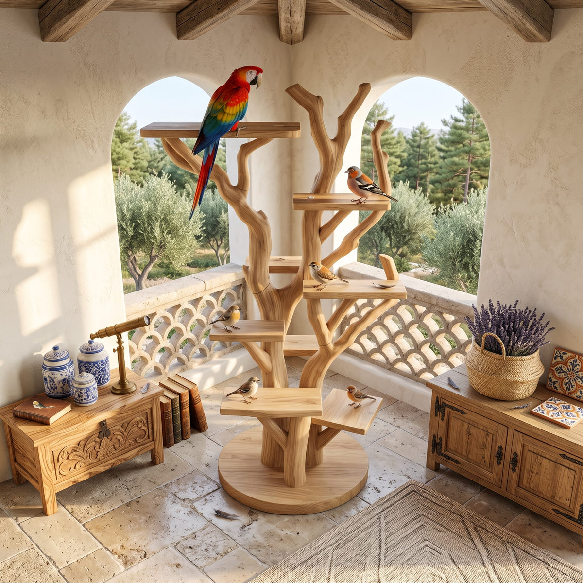 Rustic Bird Activity Stand, solid wood, built to order