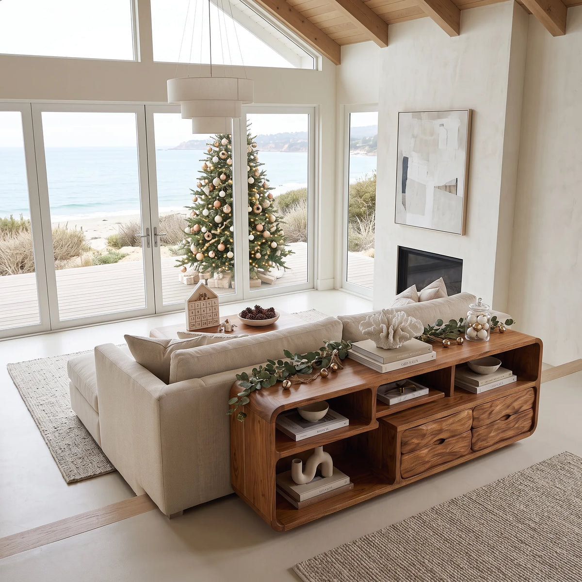 Farmhouse Reindeer Behind Couch Table Living Room, solid wood, built to order