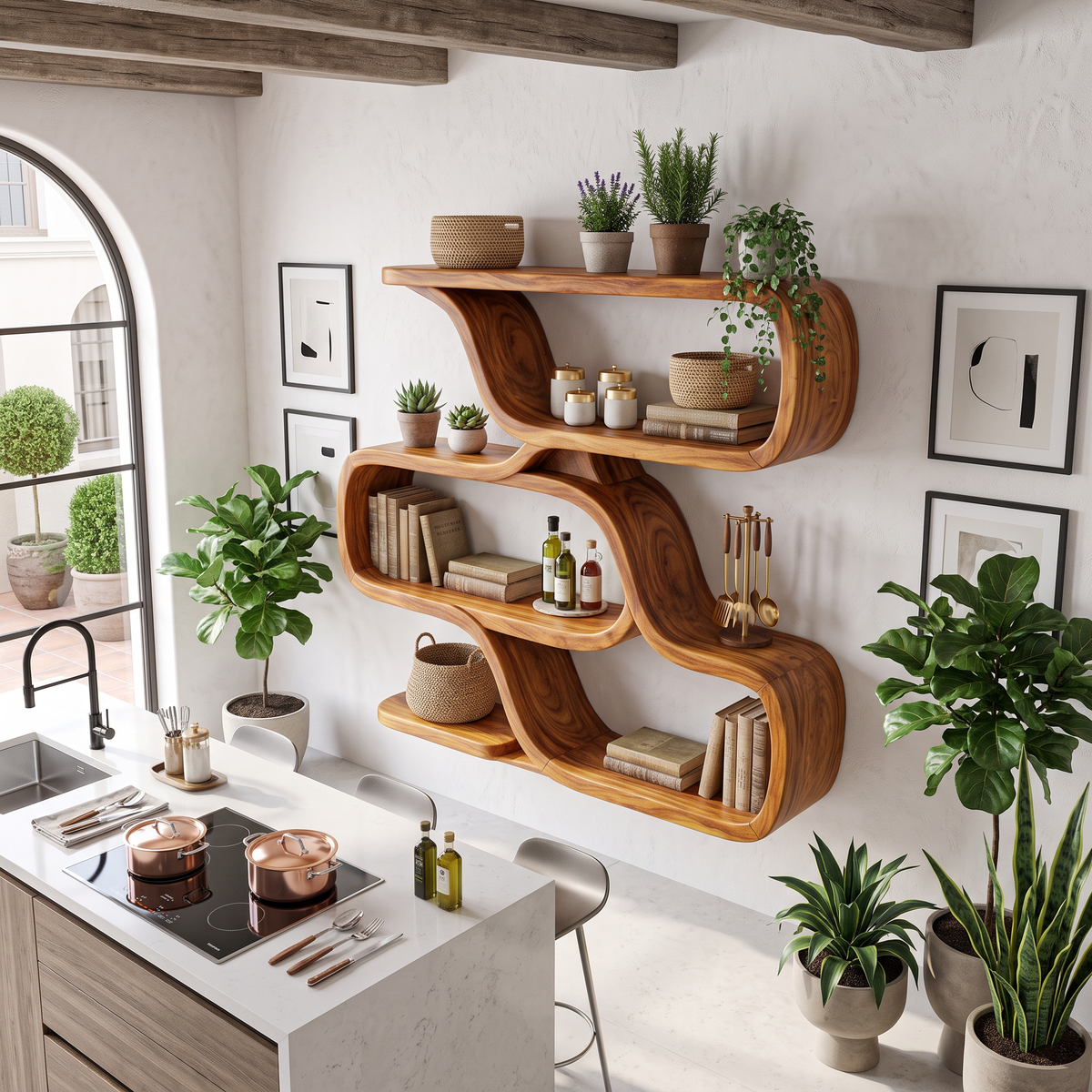 Farmhouse Curved Shelves, solid wood, built to order, view 2