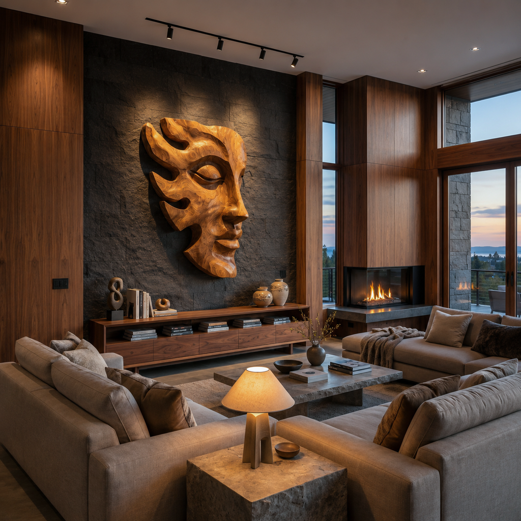 Face Wall Art with Sculptural Form, solid wood, built to order, view 2