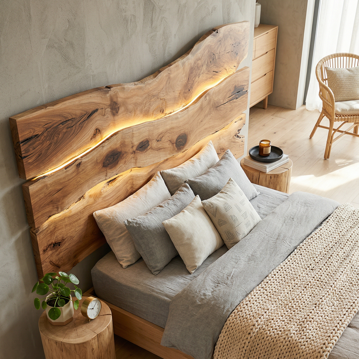 Modern Live Edge Headboard, solid wood, built to order, view 2