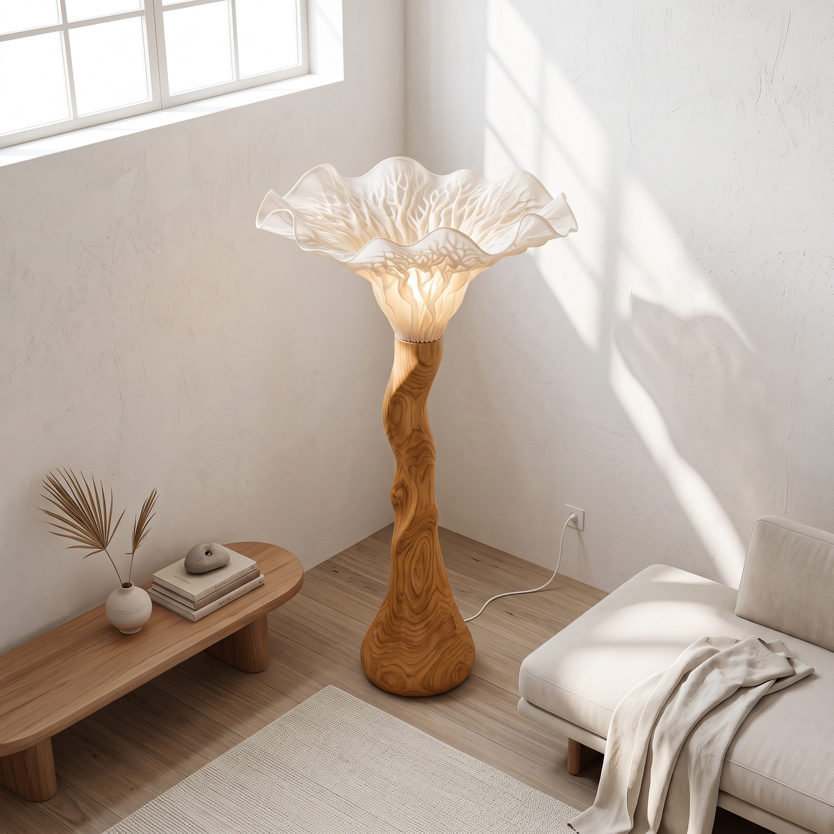 Farmhouse Sculptural Mushroom Floor Lamp, solid wood, built to order, view 3