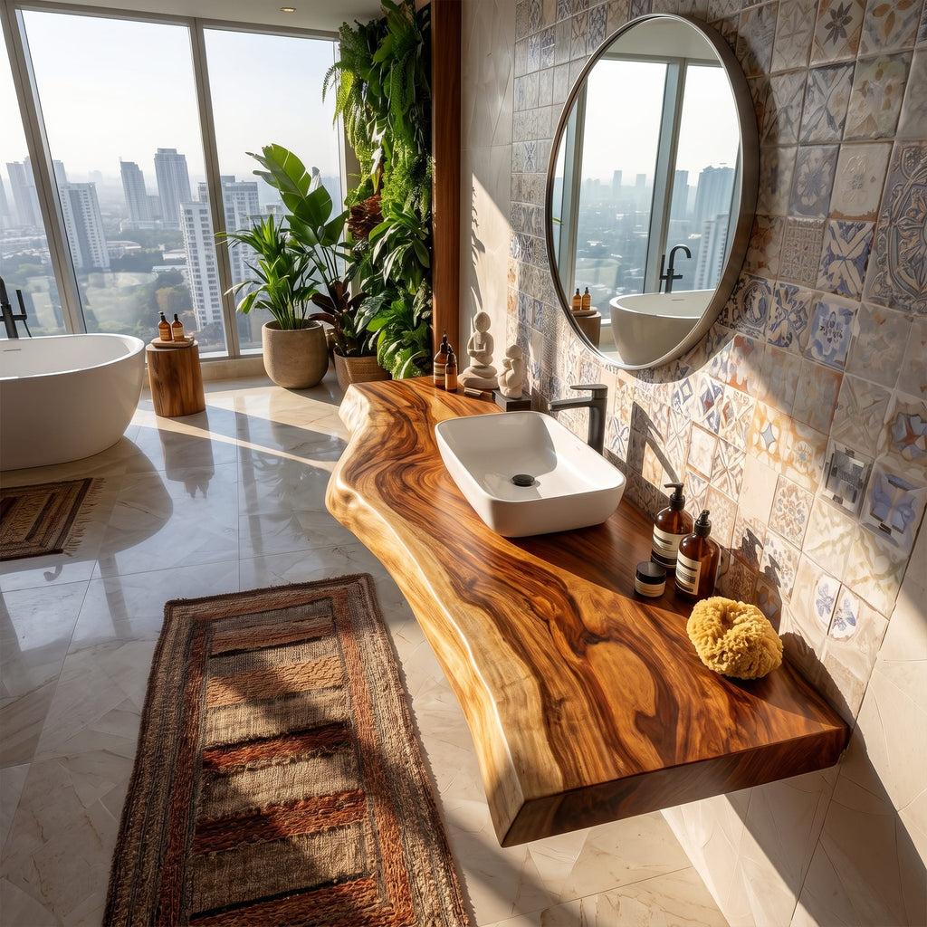 Modern Live Edge Bathroom Vanity Urban Penthouse, solid wood, built to order