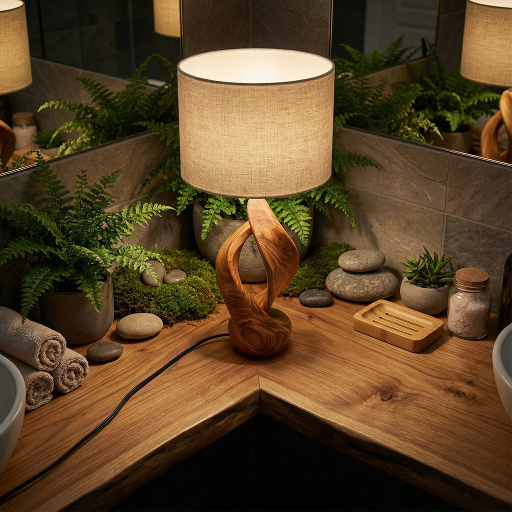 Boho Accent Table Lamp Bedroom Living Room Corner Space, solid wood, built to order