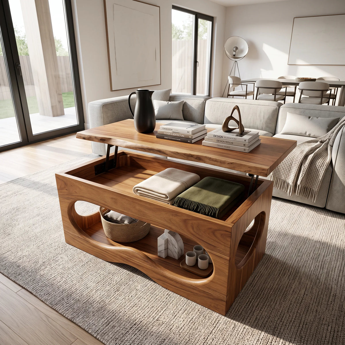 Organic Modern Lift Top Coffee Table Living Room, solid wood, built to order, view 7