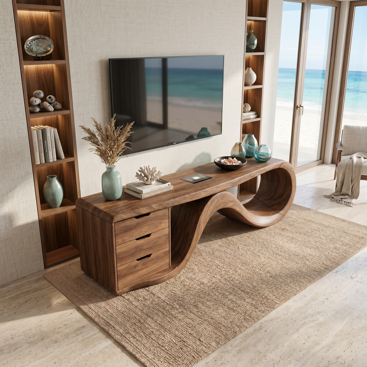 Wave Form Wooden Media Console Residence, solid wood, built to order, view 2