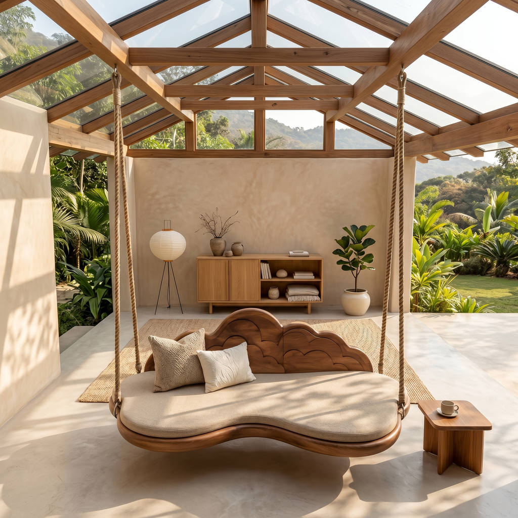 Minimalist Flowing Back Swing Bedroom Lounge Interior Space, solid wood, built to order, view 2