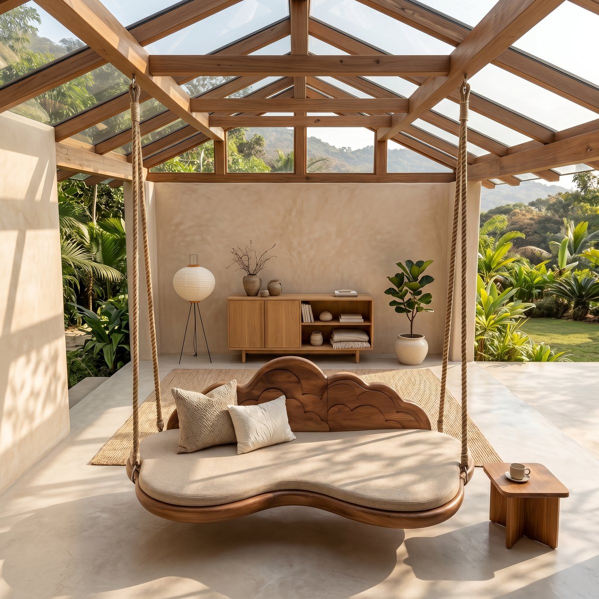 Minimalist Flowing Back Swing Bedroom Lounge Interior Space, solid wood, built to order, view 2