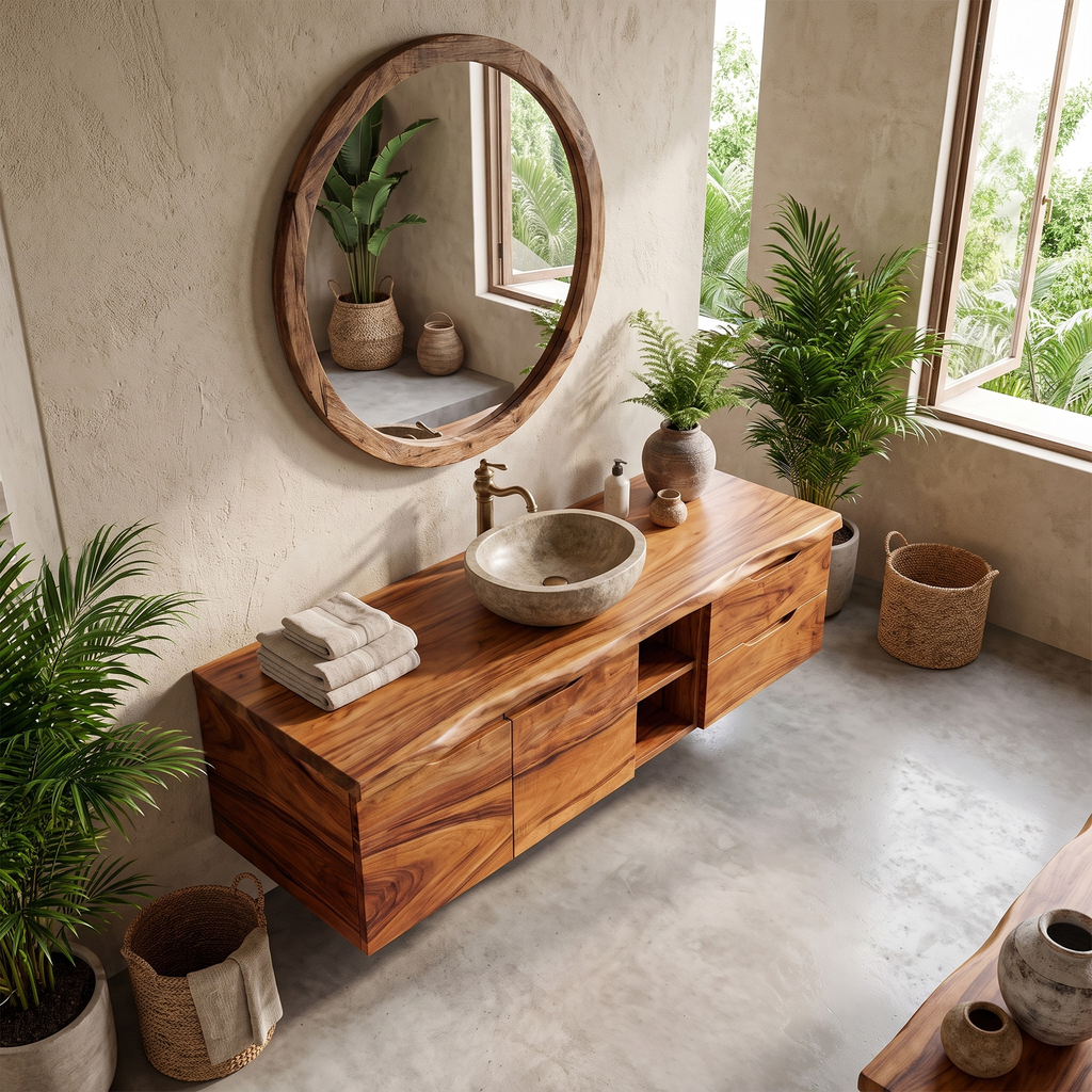 Organic Modern Washstand Bathroom Interior, solid wood, built to order, view 2