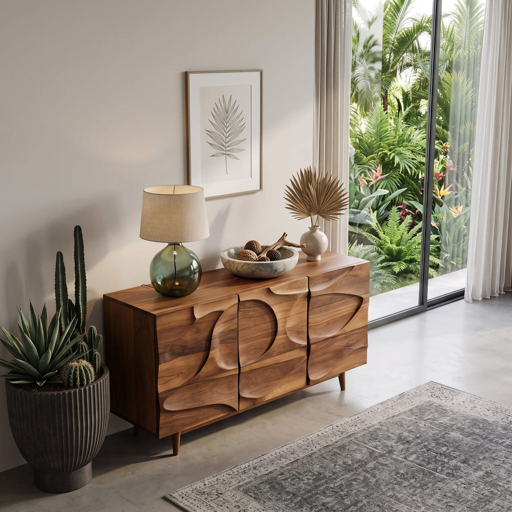 Contemporary Carved Modern Sideboard