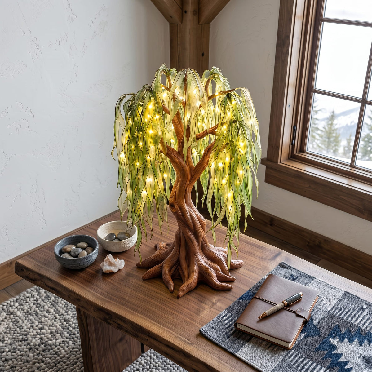 Farmhouse Tree Table Lamp, solid wood, built to order