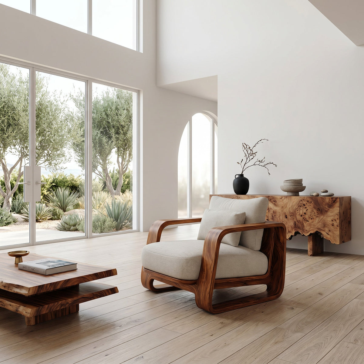 Organic Wooden Wide Armchair, solid wood, built to order, view 2
