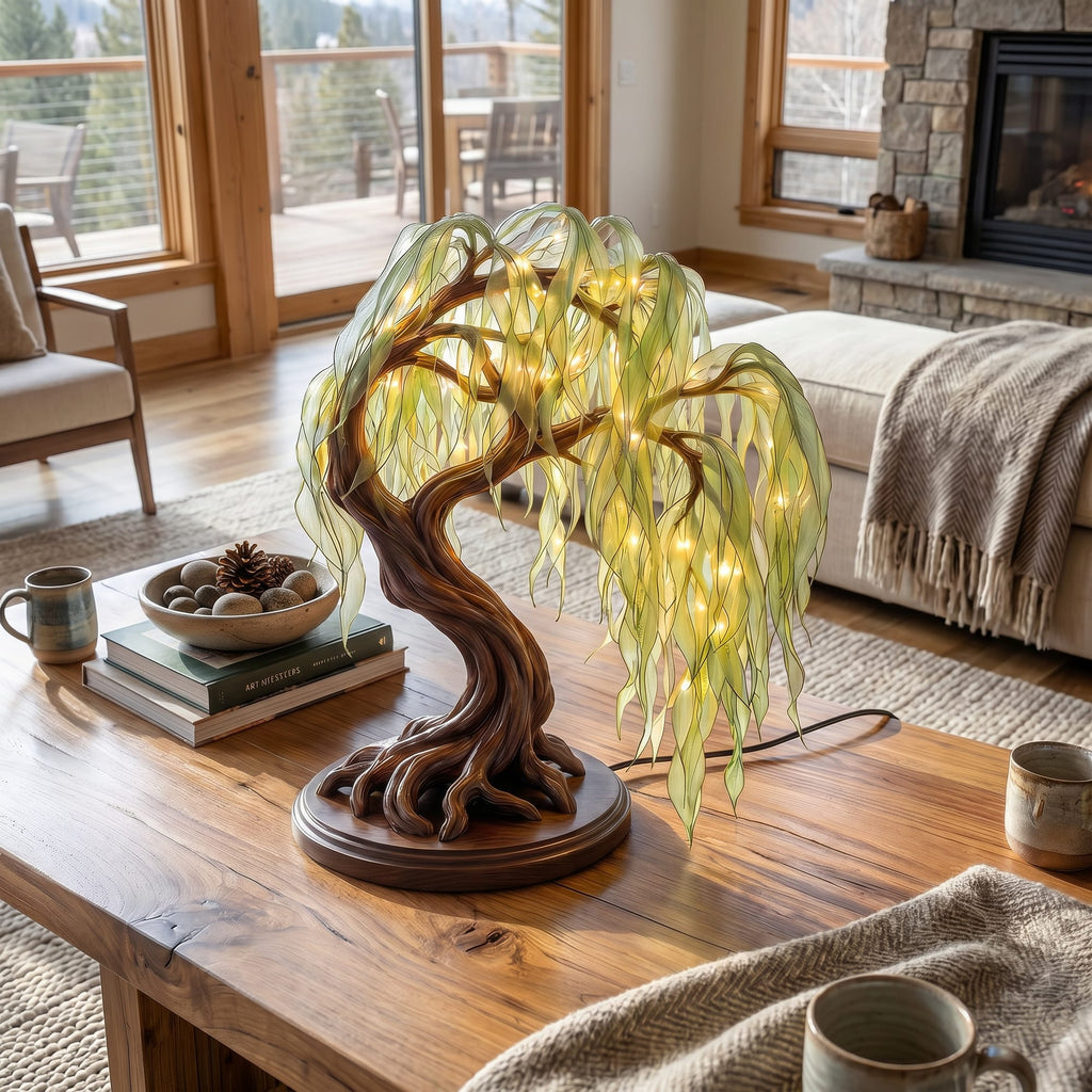 Japandi Bonsai Tree Table Lamp for Nightstand, solid wood, built to order