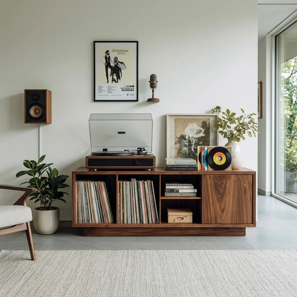 Minimalist Record Player Cabinet, solid wood, built to order, view 2
