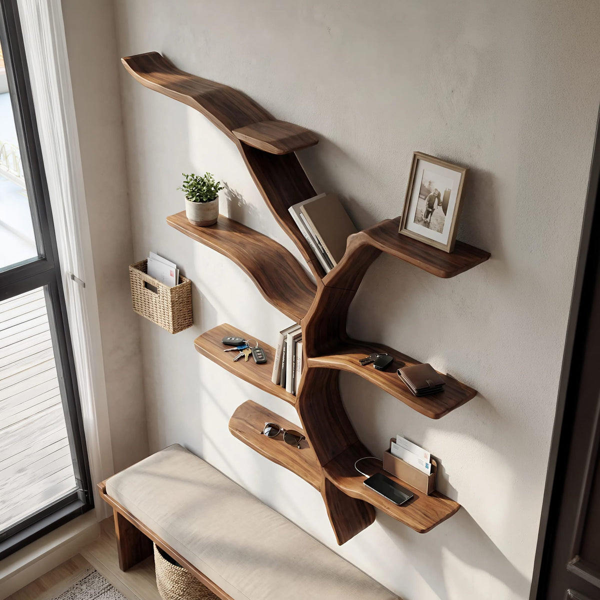 Mid Century Wooden Wall Shelf, solid wood, built to order