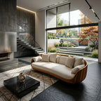 Contemporary Curved Sofa with Upholstered Seat, solid wood, built to order, view 2