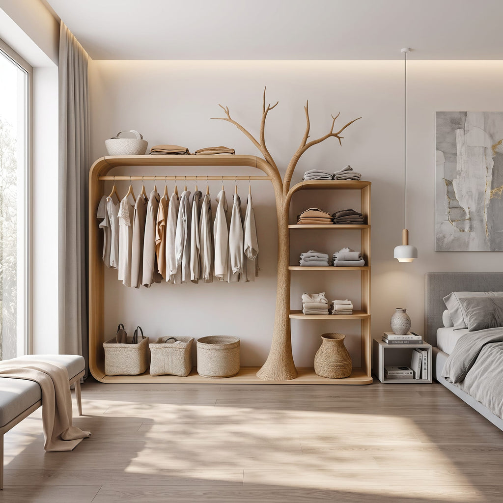 Rustic Clothing Stand Tree Shaped Bedroom Mudroom Entryway, solid wood, built to order