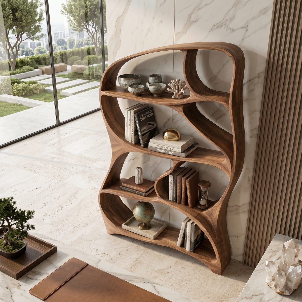 Organic Wall Bookcase, solid wood, built to order, view 2