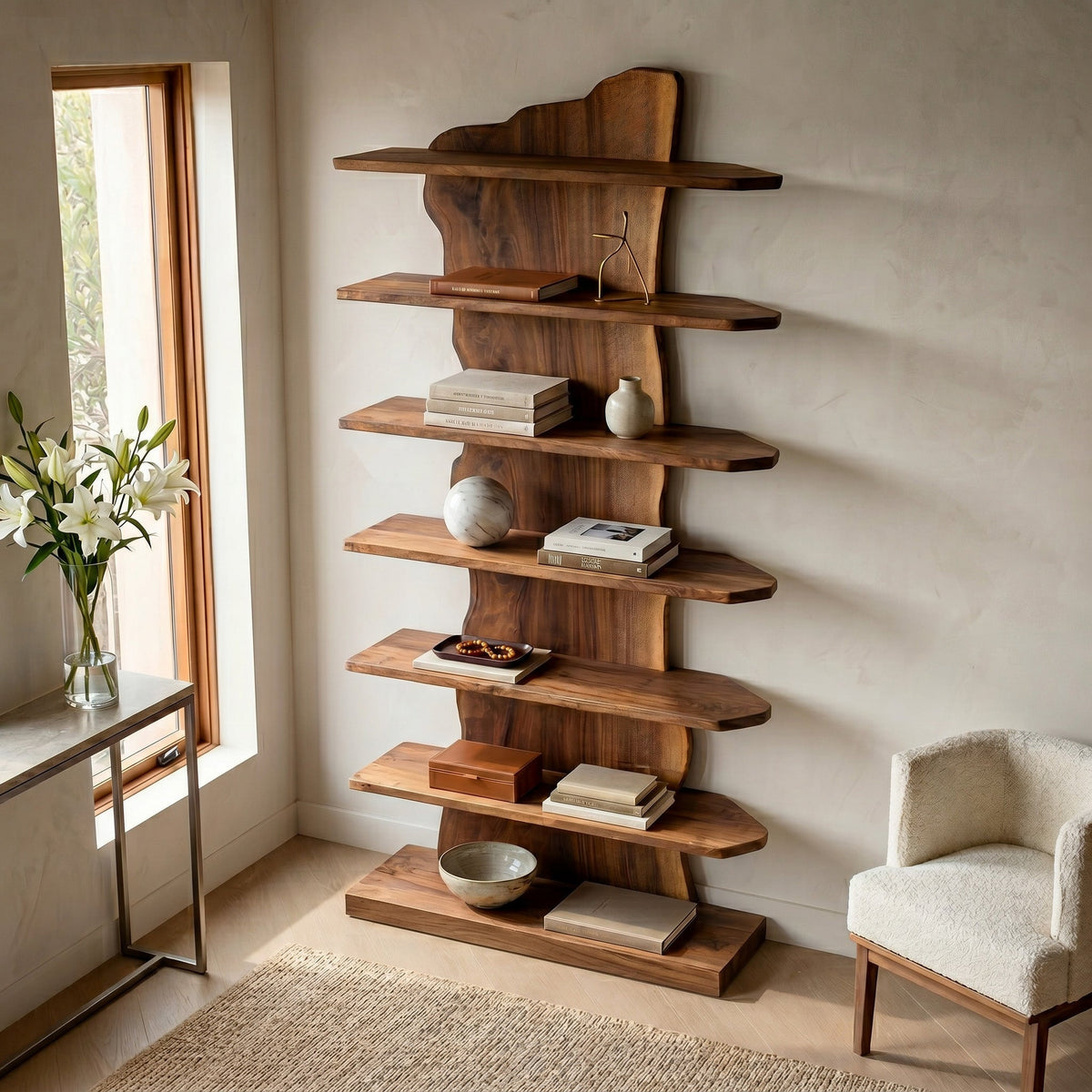 Organic Natural Standing Shelf, solid wood, built to order