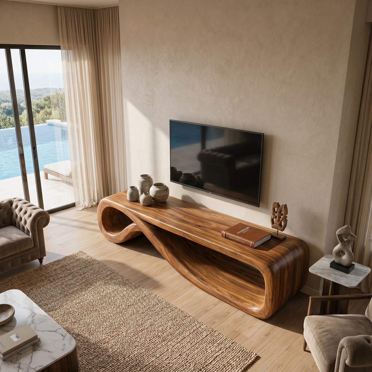 Modern Entertainment Center Sculptural Furniture, solid wood, built to order, view 2