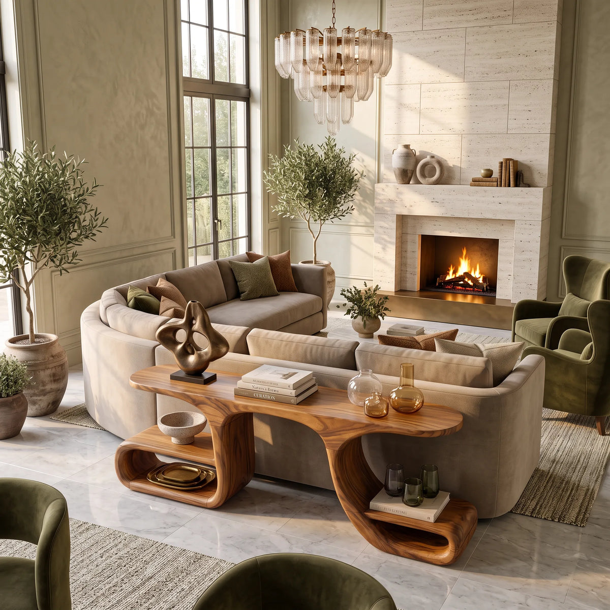 Contemporary Flowing Console Table, solid wood, built to order