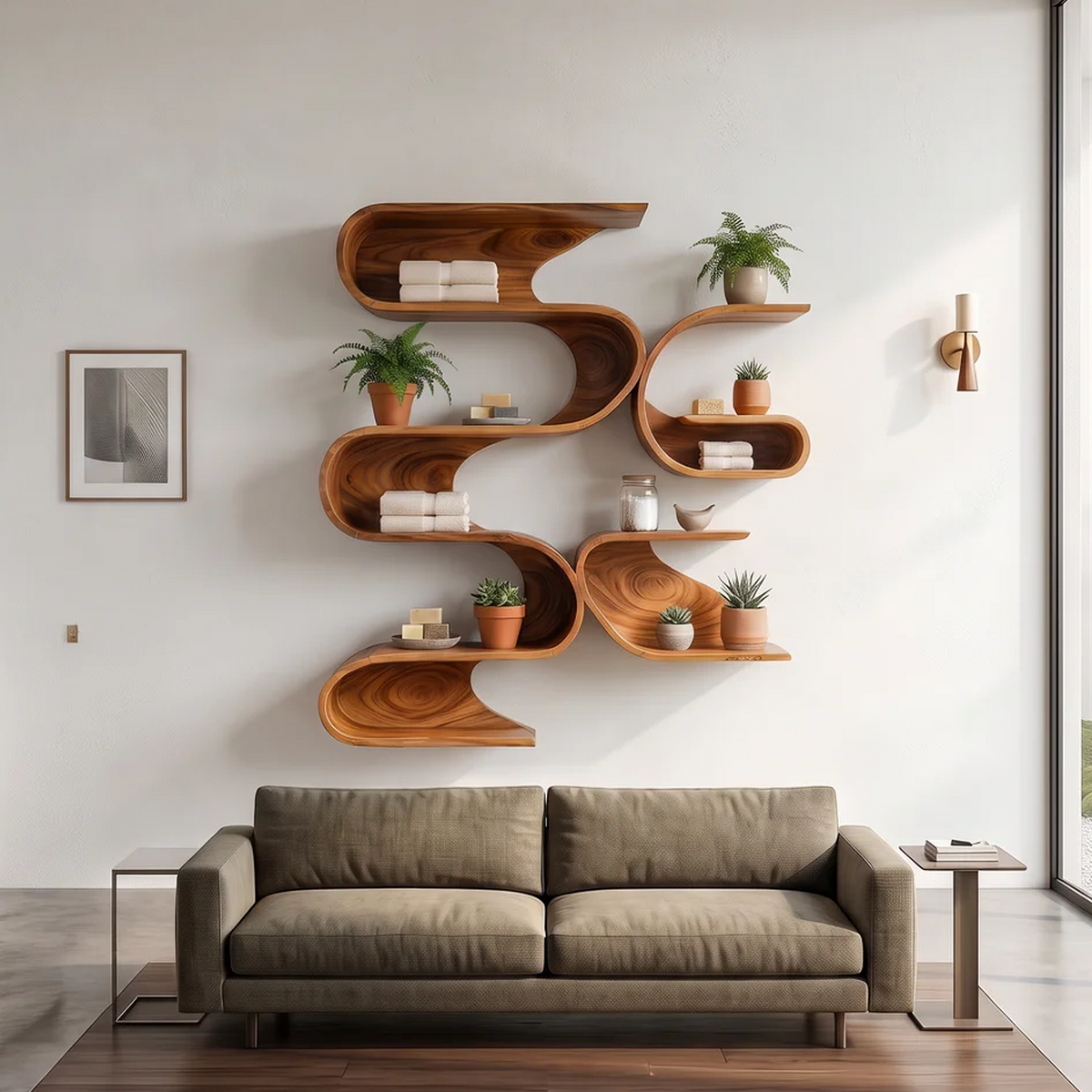 Organic Modern Wall Mounted Shelves, solid wood, built to order, view 2