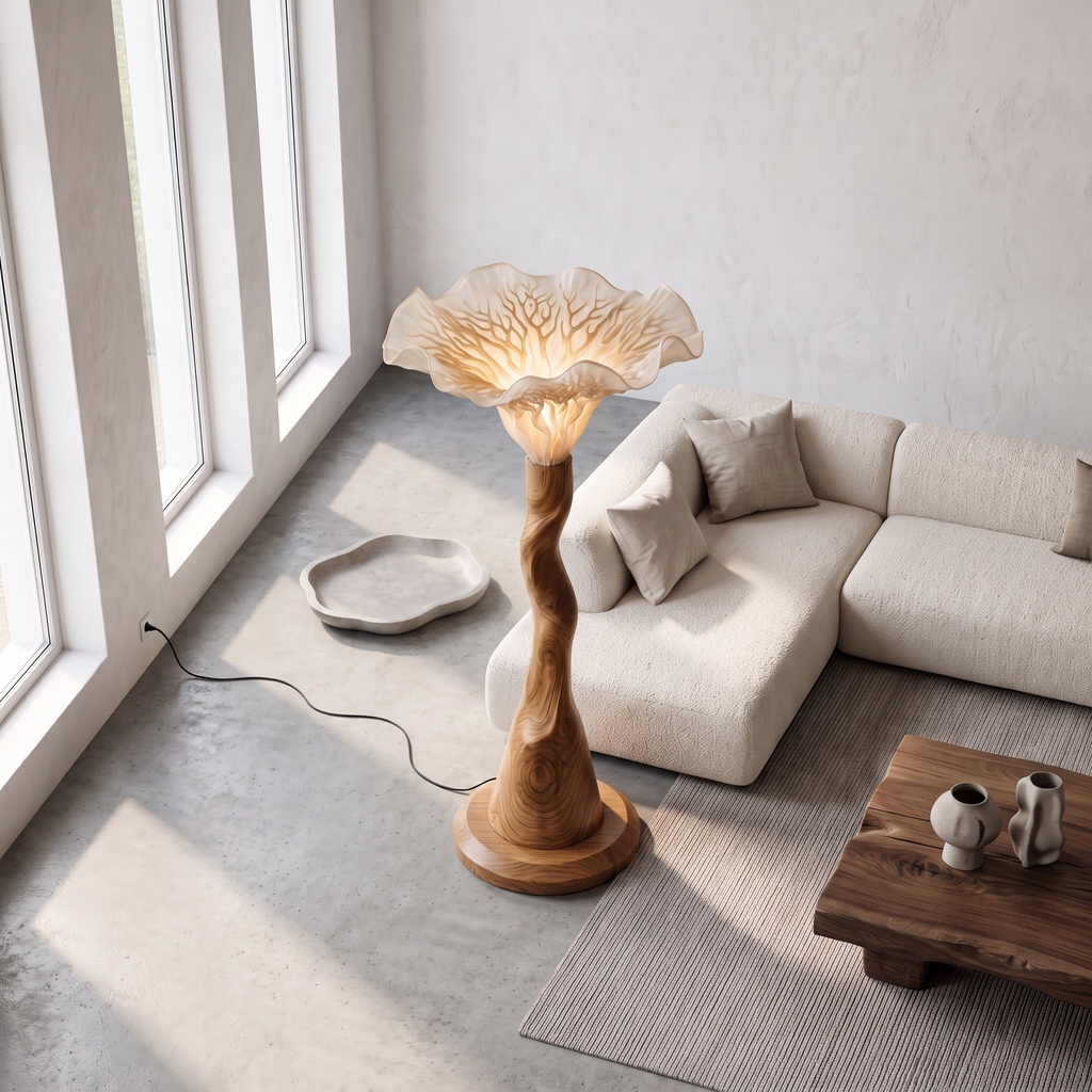Modern Floor Lamp Organic Mushroom Design Living Room, solid wood, built to order, view 3