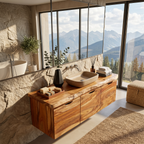 Minimalist Double Sink Vanity Garden Bathroom, solid wood, built to order, view 2