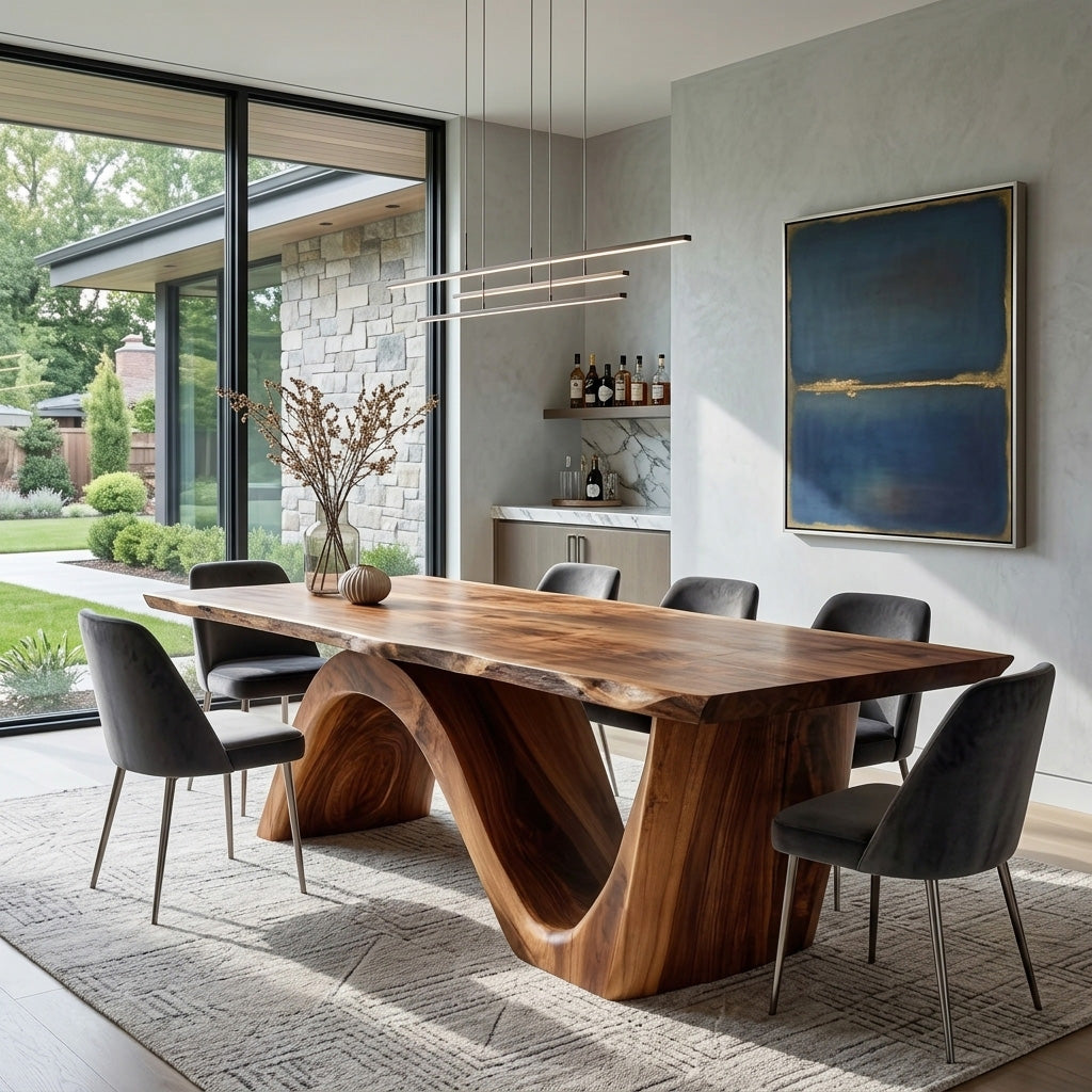 Contemporary Curved Base Dining Table, solid wood, built to order, view 2
