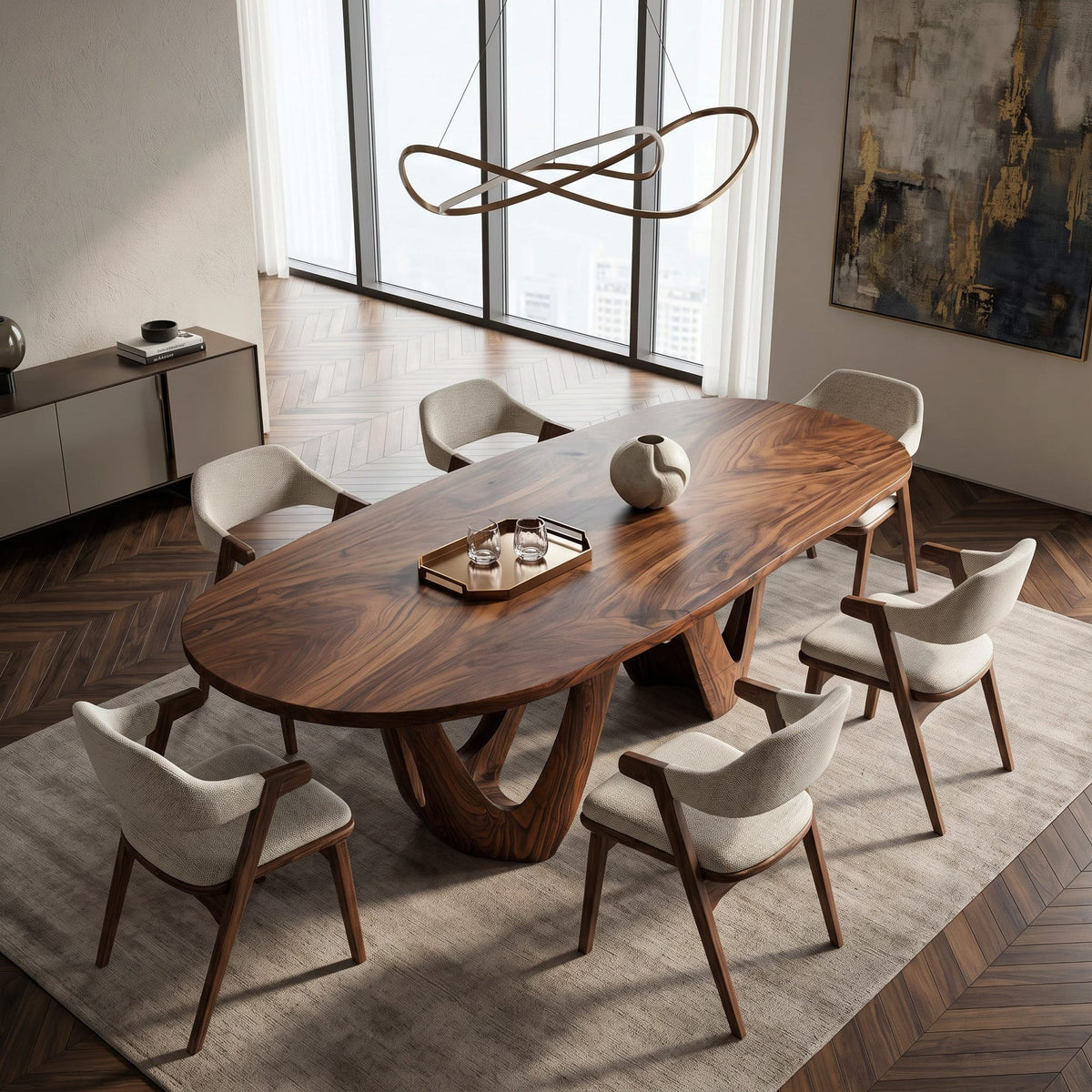 Artistic W-shape Leg Dining Table, solid wood, built to order