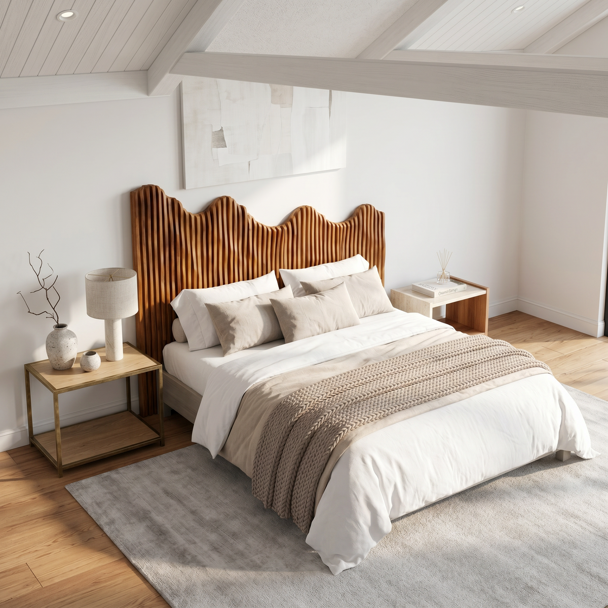Organic Mountain Landscape Headboard Wooden Bed Headboard, solid wood, built to order, view 3