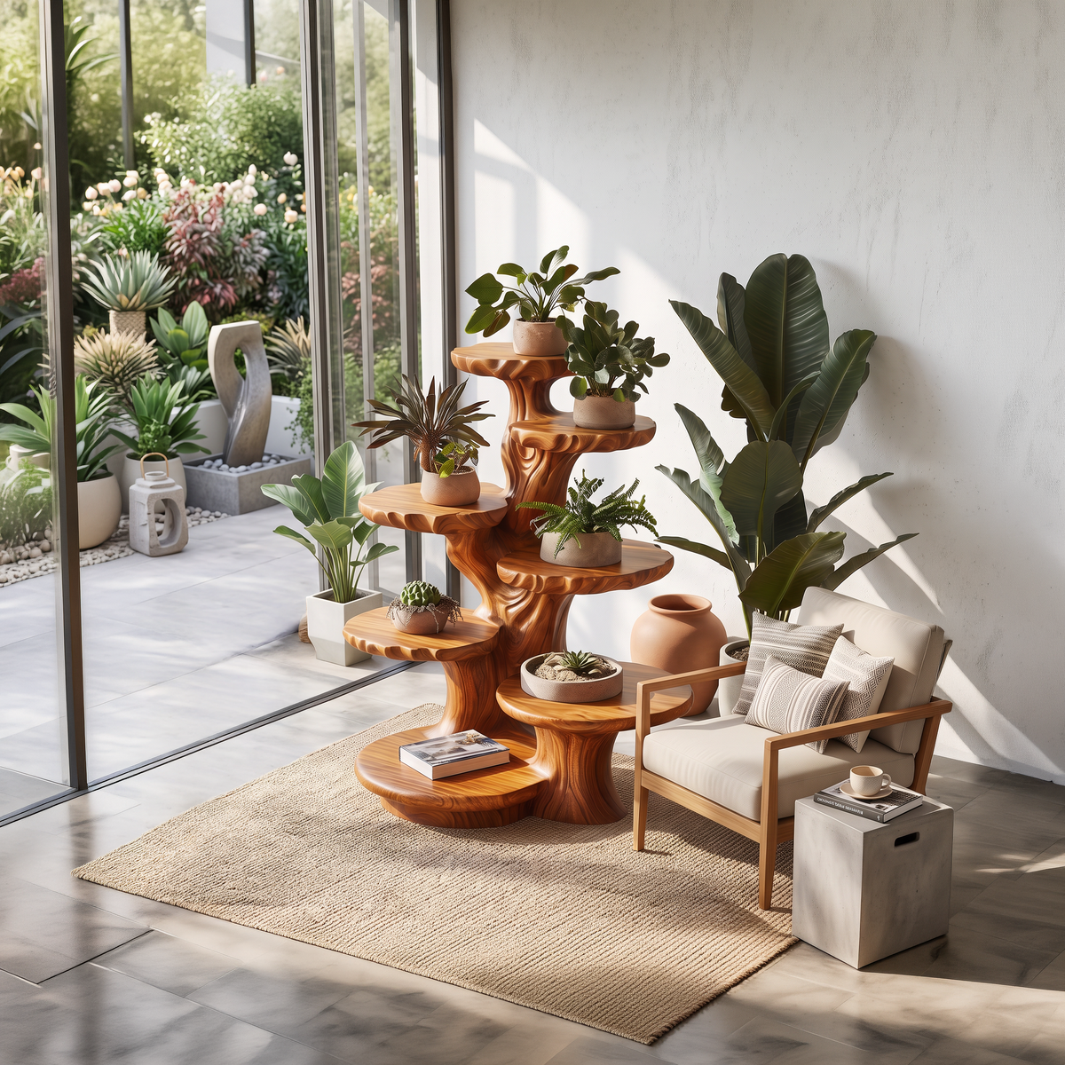 Organic Solid Plant Stand - solid wood plant stand, view 2