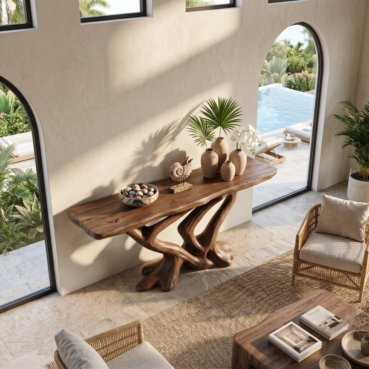 Contemporary Infinity Console Table Entryway, solid wood, built to order, view 2