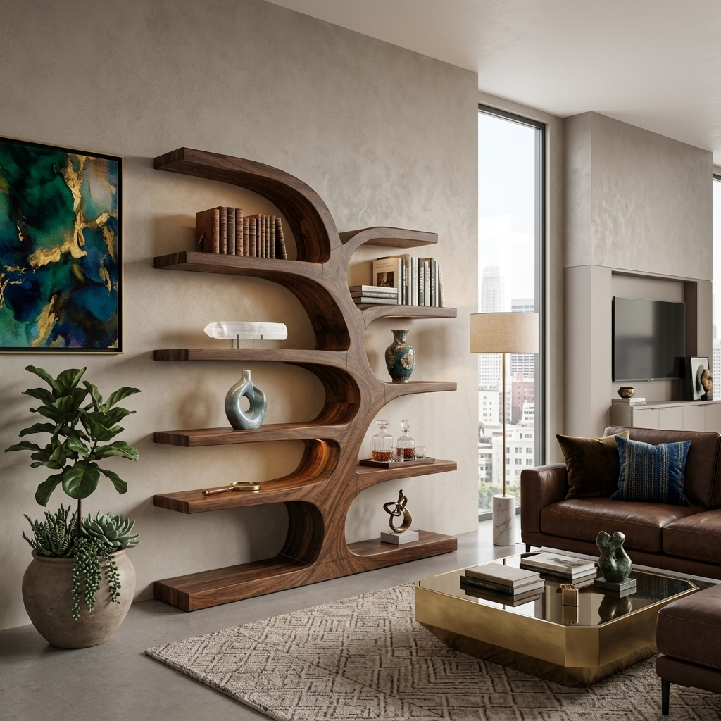 Curved Bookshelf, solid wood, built to order, view 2