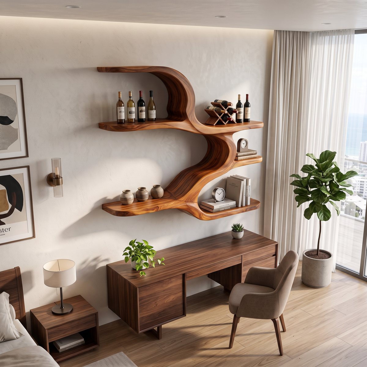 Organic Sculptural Wooden Wall Shelves, solid wood, built to order, view 2