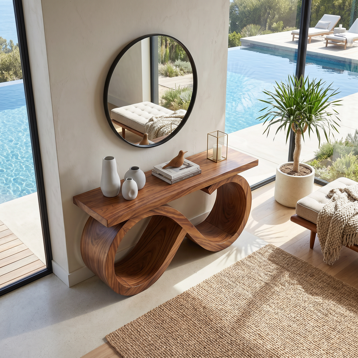 Contemporary Infinity Loop Console Table Hallway, solid wood, built to order, view 2