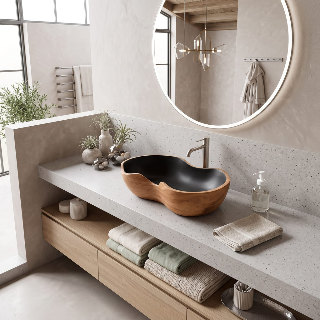 Mid Century Handcrafted Wash Basin, solid wood, built to order
