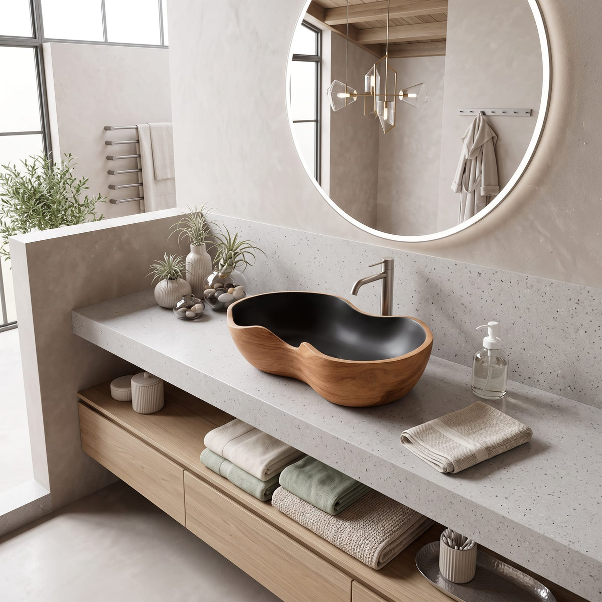 Mid Century Handcrafted Wash Basin, solid wood, built to order
