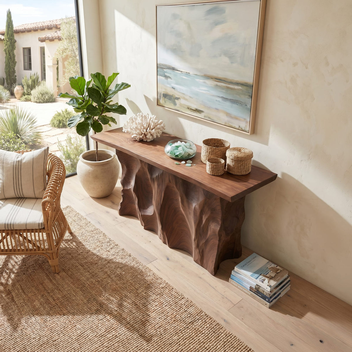 Minimalist Raw Edge Hall Table, solid wood, built to order