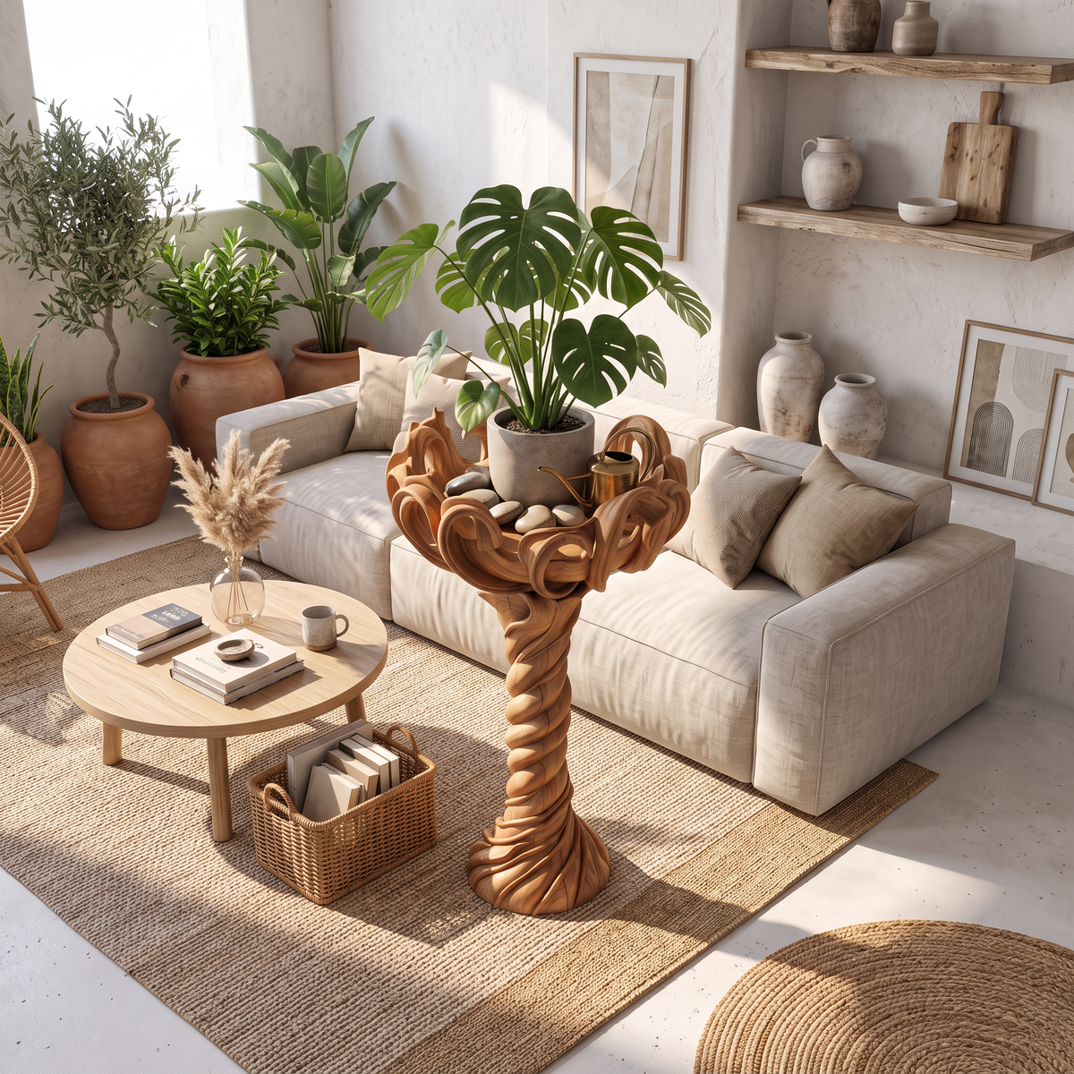 Organic Modern Plant Stand - solid wood plant stand, view 2
